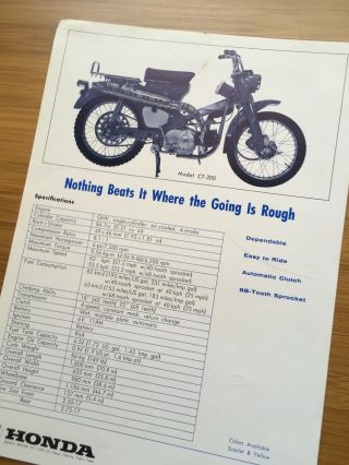 Rare brochure HONDA CT 200 90 TRAIL CUB motorcycle vintage barn find parts 2