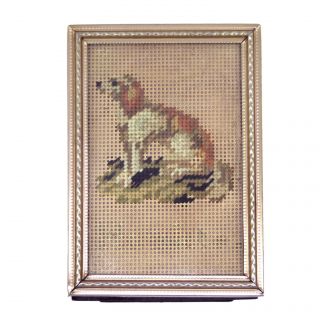 Victorian Miniature Punch Paper Needlework Embroidered Dog Foxhound / Greyhound