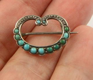 Antique Victorian Edwardian C 1910 Silver Turquoise Cabochon Brooch Pin