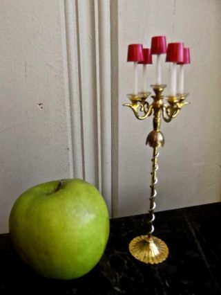 Vintage Dollhouse Miniature Brass Ornate Torchiere Floor Lamp Chandelier 6 " 1/12