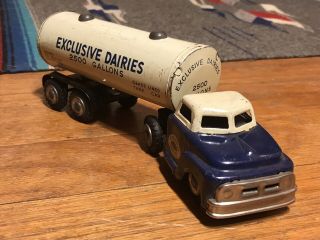 RARE VINTAGE EXCLUSIVE DAIRIES JAPAN TIN TOY FRICTION TRUCK AND TRAILER 1960’s 3