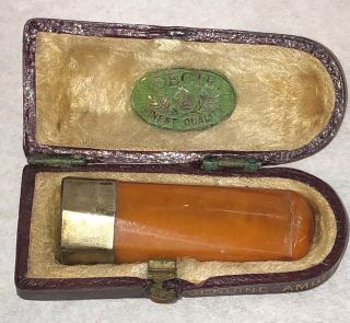 Antique Amber Cigar Holder With Case By Cecil Of London