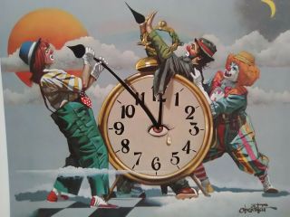 Chuck Oberstein Hand Signed S/n Rare Clown Clock Art 24x20