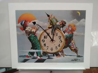 Chuck Oberstein hand signed S/N rare clown clock art 24x20 2