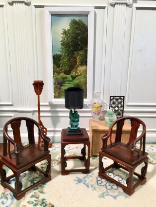Incredible Ooak Artisan Dollhouse Miniature Wood Chinese Chairs Table Furniture