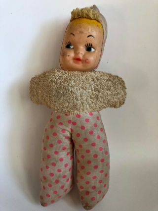 Vintage 11 " Plastic Face Vinyl Stuffed Baby Doll Carnival Prize Polka Dot Toy