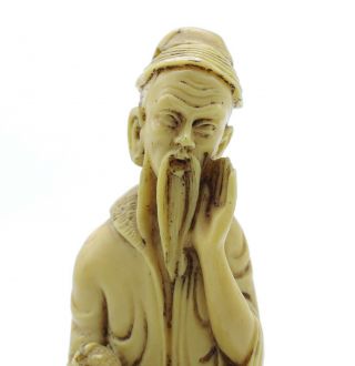 Vintage Chinese (Japanese?) Carved Ivory Style Resin Figure of a Fisherman 2
