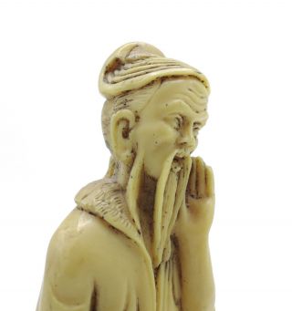 Vintage Chinese (Japanese?) Carved Ivory Style Resin Figure of a Fisherman 3
