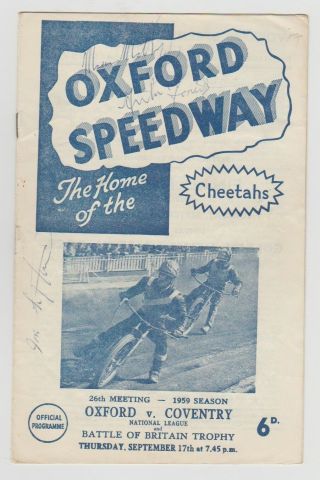 Oxford V Coventry Speedway Programme 1959 Rare Orig Hand Signed 8 X Signatures