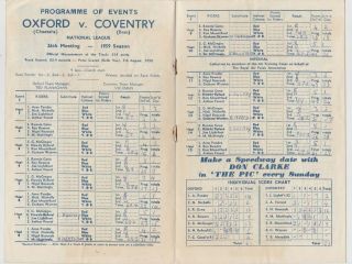 OXFORD V COVENTRY SPEEDWAY PROGRAMME 1959 RARE ORIG HAND SIGNED 8 X SIGNATURES 3