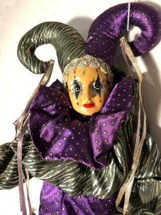 Porcelain Brinn:s Jester 17 " Doll Clown Pierrot Purple Silver 1991