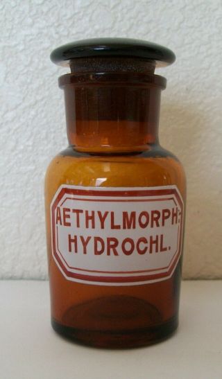 Vintage Aethylmorph - Hydrochl.  Apothecary Pharmacy Chemist Druggist Glass Bottle