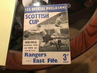 Rare Rangers V East Fife Scottish Cup Semi Final 1949 Programme