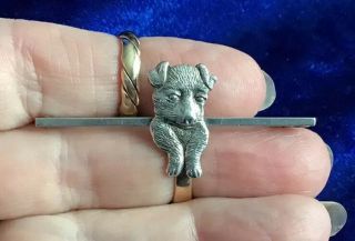 Unusual Antique Art Deco Solid Silver Dog Looking Over A Gate Brooch