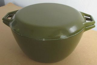 Rare Vintage Copco Michael Lax Denmark Olive Green Enamel Cast Iron Pot & Lid D3