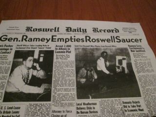 Rare 1947 Roswell Crash Newspaper Front Page Of Ufo Alien Space Ship