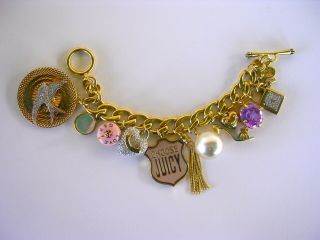 Vintage Juicy Couture Charm Bracelet 11 Attached Charms Early Rare