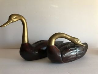 Vtg Frederick Cooper Wood / Brass Birds Sculptures Rare