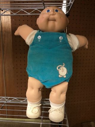 Vintage Cabbage Patch Kid Preemie Doll Blue Jumper With Elephant Blue Eyes