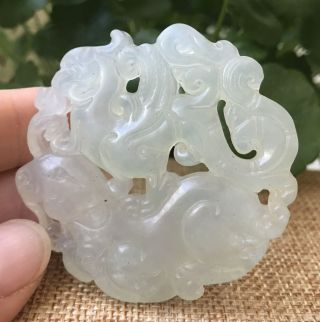China Natural Jade Stone Hand Carved Flying Bird Amulet Necklace Pendant Ai41