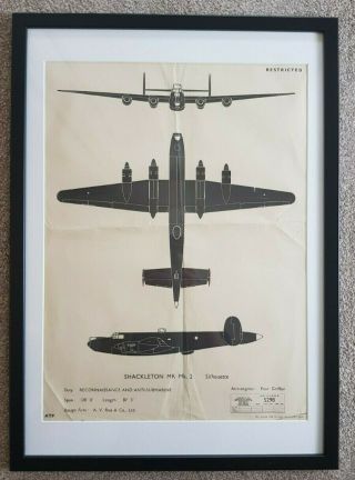 Raf Air Ministry Recognition Poster - Avro Shackleton Mk.  2 - Antique - Vintage