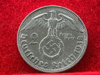 2 Reichsmark 1938 J With Nazi Coin Swastika Silver Brilliant - - Rare - - -