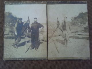 2 Group Rare 1910s Rppc Construction Men Surveying Surveyors Tripods Equipment