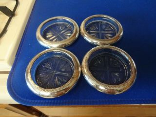 (4) Sterling Silver F B Rogers Silver Co 1884 Crystal Glass & Coasters Ashtrays