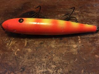 Vintage Pflueger PalOMine Old Wooden Fishing Lure Rare Color Glass Eyes 2
