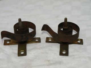 2x Antique Servants Butlers Bell Pull Brass Crank Spring On Bracket