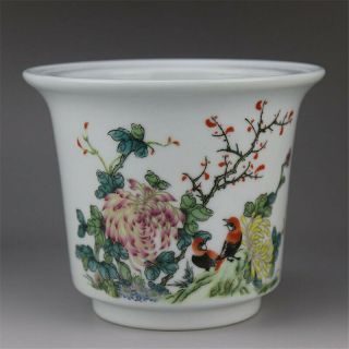 5.  51 " China Antique Pastel Porcelain Hand Painted Flower Bird Pattern Flowerpot