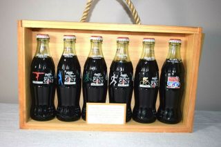 Coca Cola Olympic City Bottle Set Atl In Wooden Display Rare 1996 9 Of 1,  996