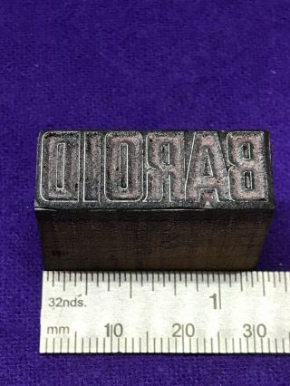 BAROID - ANTIQUE - printers Block - Engraved Metal On Wood Block 2