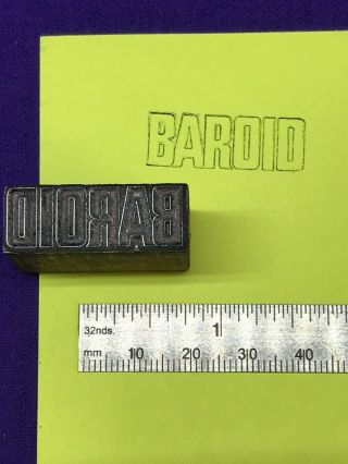 BAROID - ANTIQUE - printers Block - Engraved Metal On Wood Block 3
