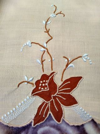 Set of 2 Madeira Embroiderd & Applique PeachLinen Hand Towels 19 x 13 
