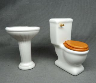 Vintage Porcelain Sink & Toilet Dollhouse Miniature 1:12