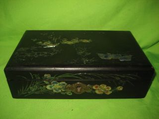 Chinese Black Wood And Mother Of Pearl Jewellery Box