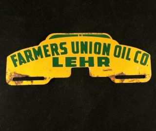 Vintage Farmers Union Oil Co.  License Plate Topper Rare Old Advertising Sign 50s