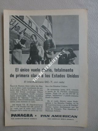 Panagra Paa Airlines Ad Old Advertising From Argentine Rare B20