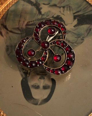 Antique Victorian Bohemian Garnet Rose Cut Brooch Pin Pendant Vermeil Clover