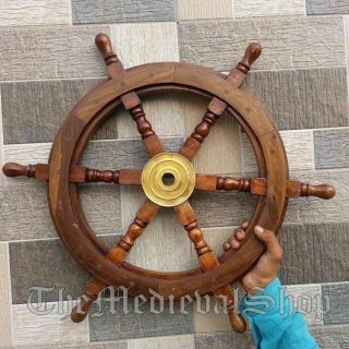 Vintage 18 " Nautical Wooden Ship Steering Wheel Pirate Decor