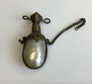 Antique Brass & Mother Of Pearl Scent Bottle A/f 5.  5cm In Length