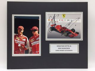 Rare Sebastian Vettel Kimi Raikkonen Ferrari F1 Signed Photo Display,