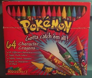 1999 Rose Art Pokemon 64 Count Crayons Built In Sharpener Rare