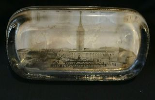Antique San Francisco Ferry Building 1915 Photo Glass Paperweight Souvenir 1915
