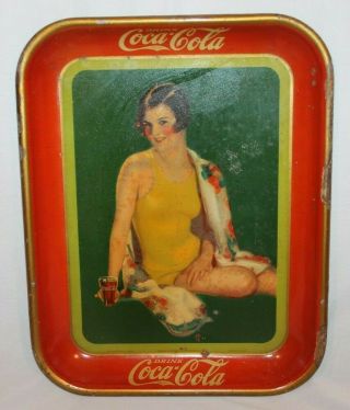 Rare 1929 Girl In Swim Suit Coca Cola Serving Tray 100 Authentic