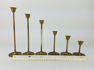 6x Vintage Solid Brass Candle Holders Candlesticks Graduating Set Antique