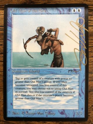 Old Man Of The Sea Mtg Arabian Nights Blue Rare Magic The Gathering Card Signed