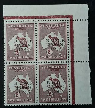 Rare 1947 - Australia Blk 4x2/ - Maroon B.  C.  O.  F Japan 1946 Overprint Stamps Muh