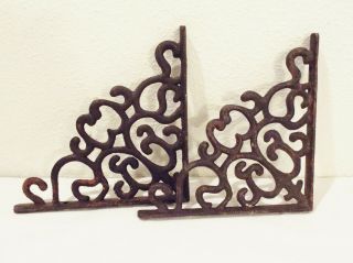 Pair,  Set Of 2 Vintage,  Black Cast Iron Shelf Brackets Supports,  Slightly Rusted